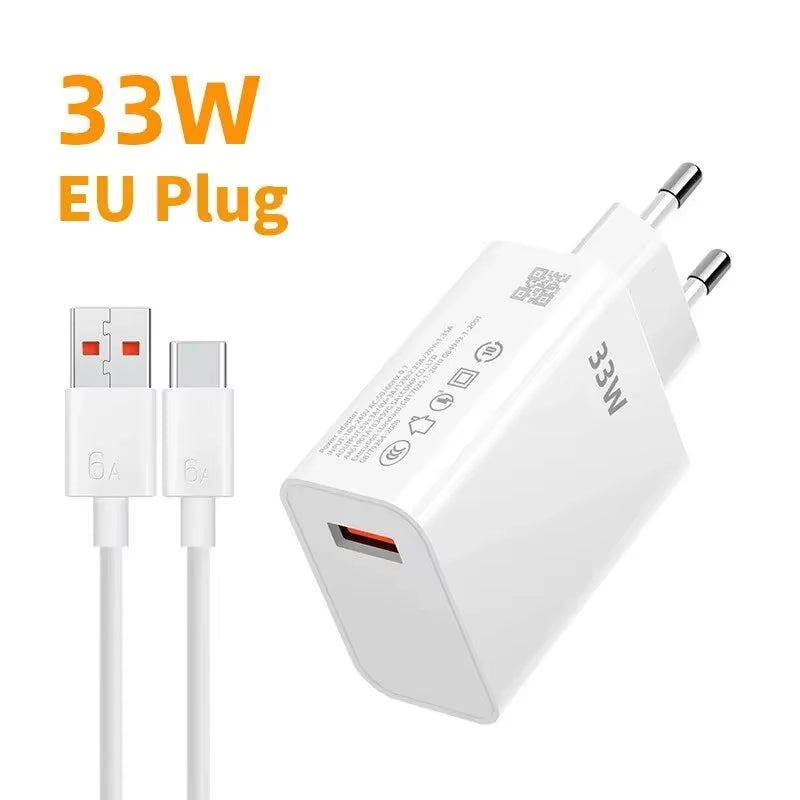 33W USB Charger Quick Charger 6A USB Type C Cable Fast Charging Mobile Phone Adapter for Xiaomi Redmi Note 13 12 Iphone Samsung