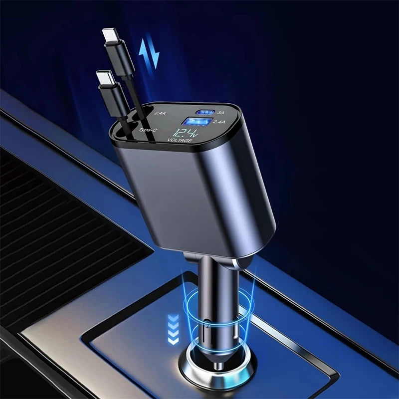 Retractable Car Charger 4 in 1 Fast Car Phone Charger 120W with USB Type C Cable