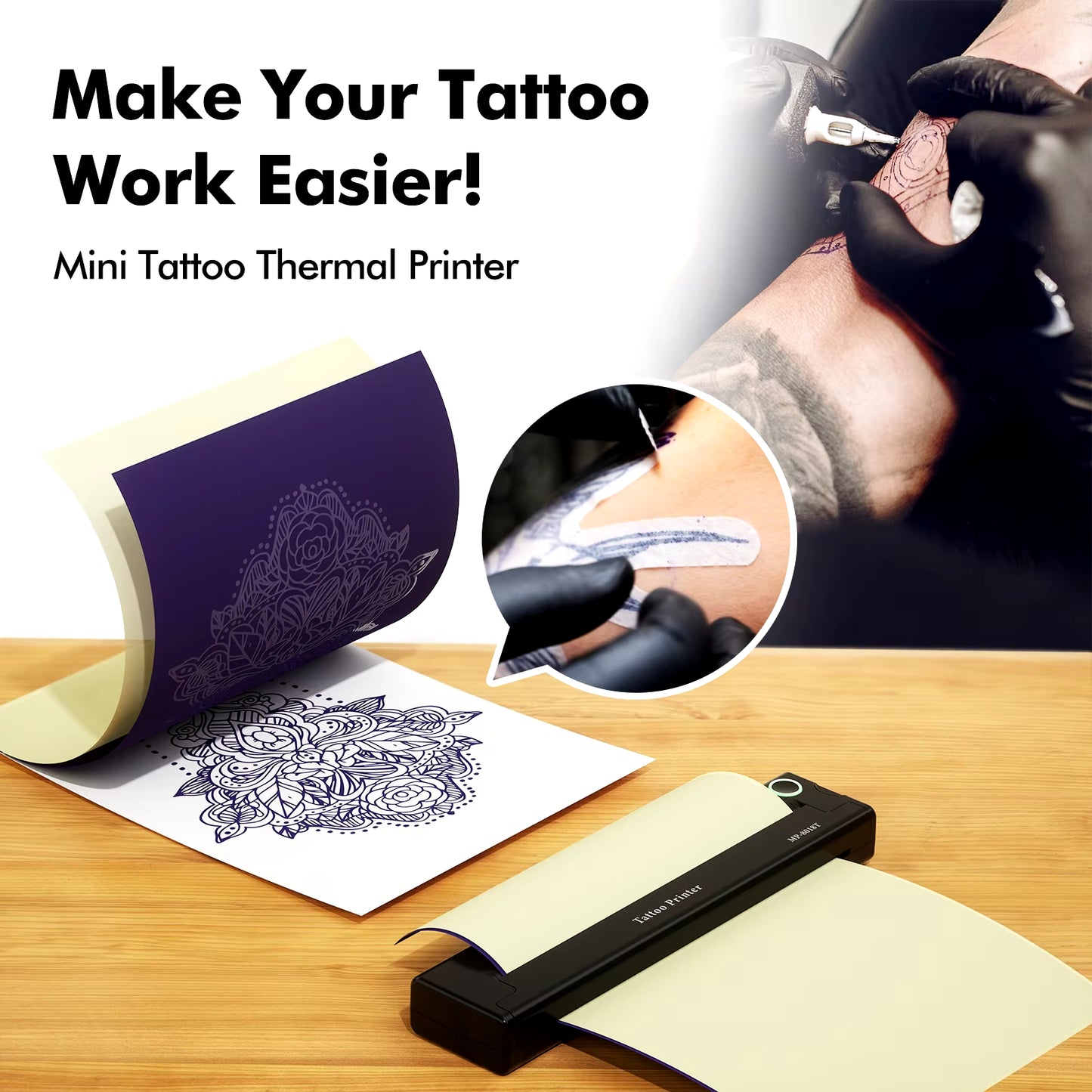 A4 Thermal Printers Wireless Bluetooth Tattoos Printer Portable Mini Thermal Printer A4 Paper Photo Printer from Mobile Phone