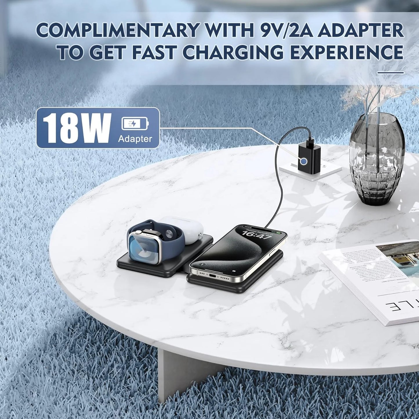 Magnetic Wireless Charger for Iphone: Foldable 3 in 1 Fast Charging for Apple Devices for Iphone 15/14/13/12 Series, Charging Pad for Apple Watch Series & Airpods 3 2 Pro