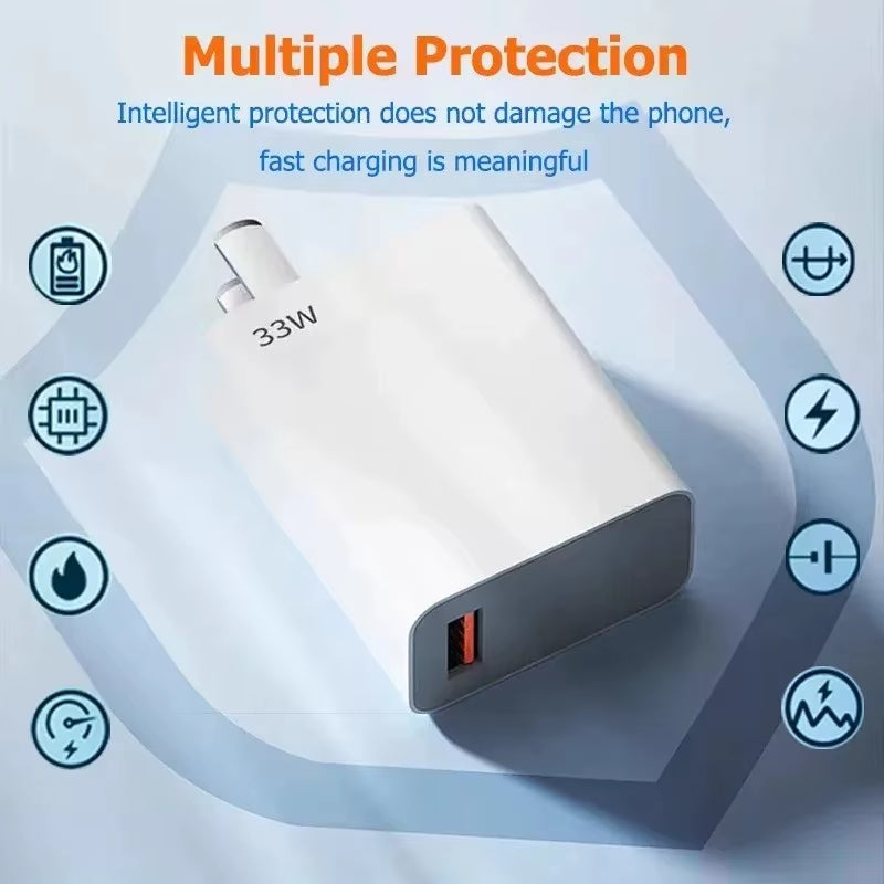 33W USB Charger Quick Charger 6A USB Type C Cable Fast Charging Mobile Phone Adapter for Xiaomi Redmi Note 13 12 Iphone Samsung